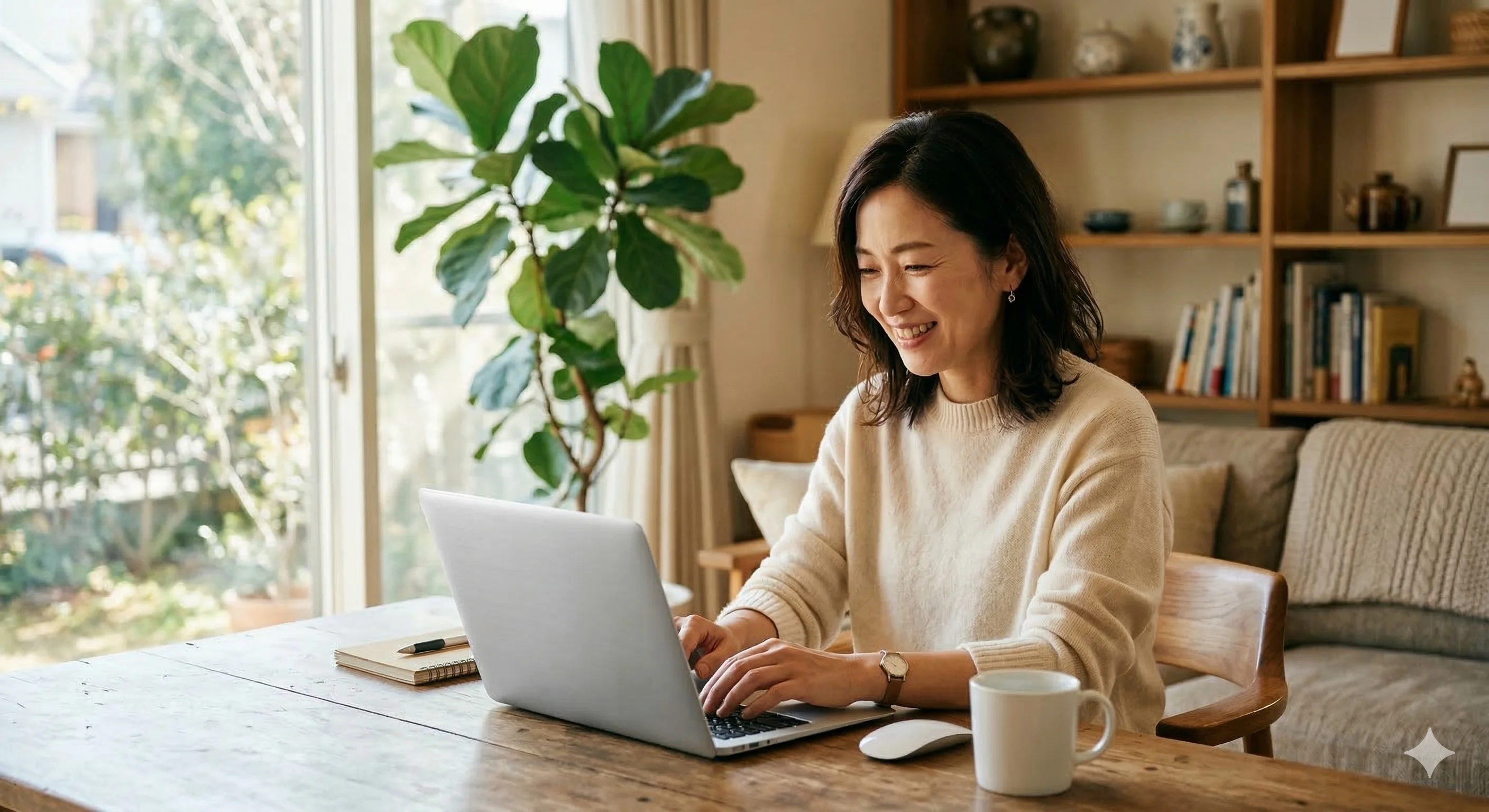 自宅でパソコンを使って仕事をする女性